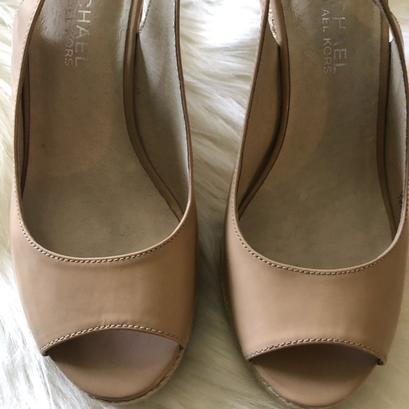 MICHAEL Michael Kors Leather Espadrille Slingback Peep Toe Heels Sz 7.5 - Picture 9 of 15